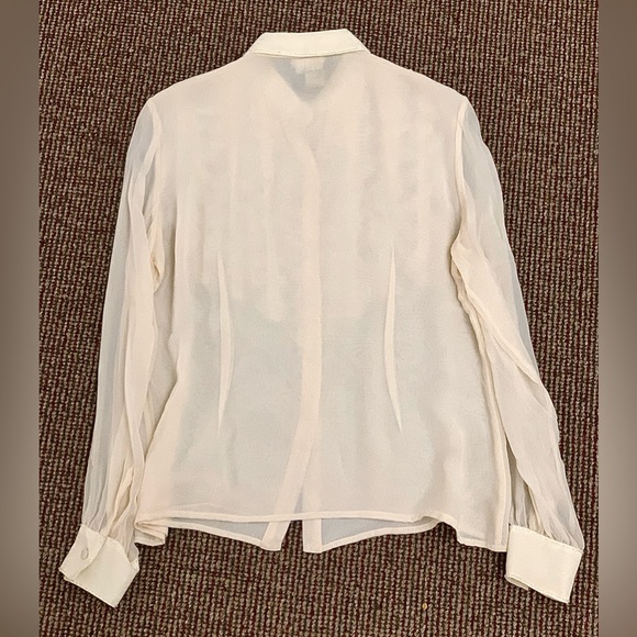 Women's 10 Vtg Ivory Cream 100% Silk Ruffled Bib Zola Evening Top Shirt Blouse - Picture 13 of 16